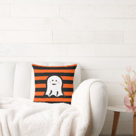 Halloween Ghost on Black and Orange Stripes  Kudde