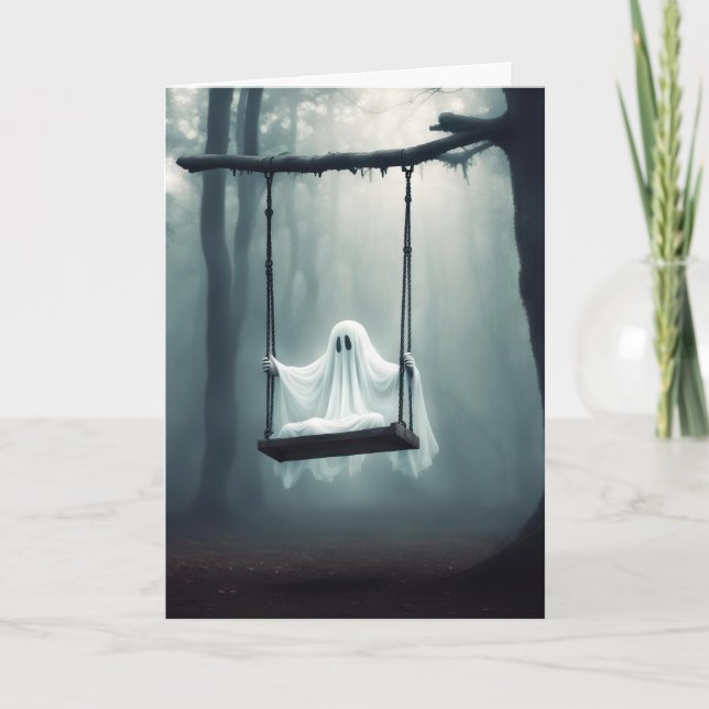 Halloween Ghost på en sväng Helgkort (Framsida)