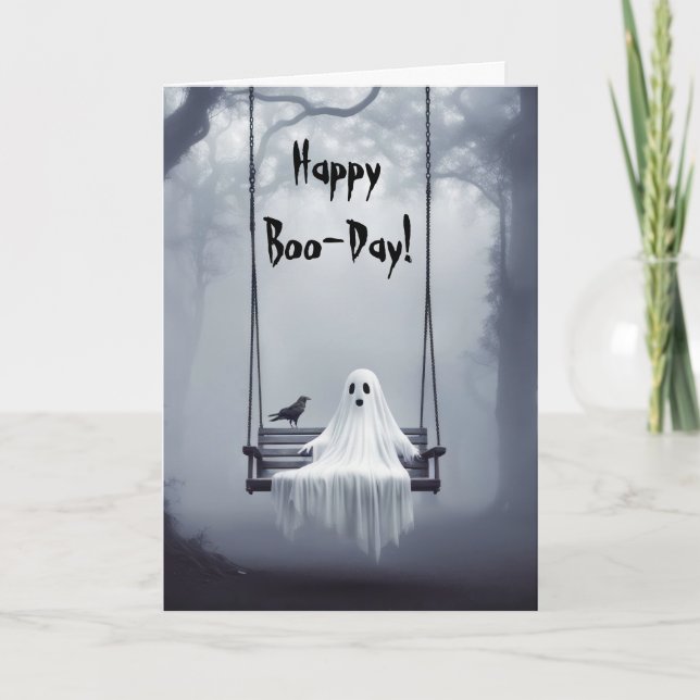 Halloween Ghost på en sväng med korpen Helgkort (Framsida)
