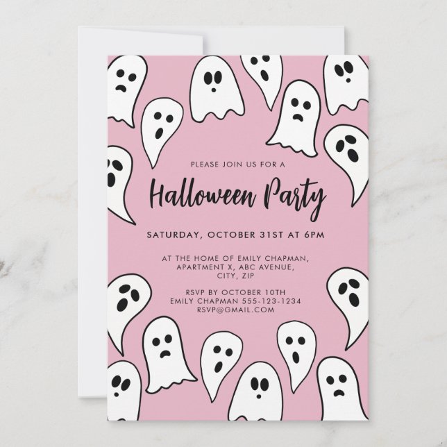 Halloween Ghost Party rosa Inbjudningar (Framsida)