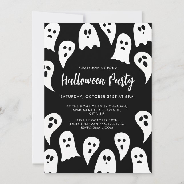 Halloween Ghost Party svartvitt Inbjudningar (Framsida)