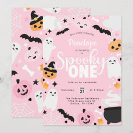 Halloween Ghost Pink 1st Birthday Party Inbjudningar