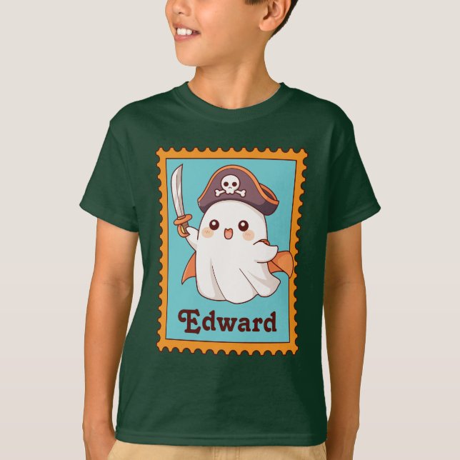 Halloween Ghost Pirate Costume Cute Stamp T Shirt (Framsida)