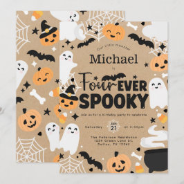 Halloween Ghost Pumpkin 4th Birthday Party Inbjudningar