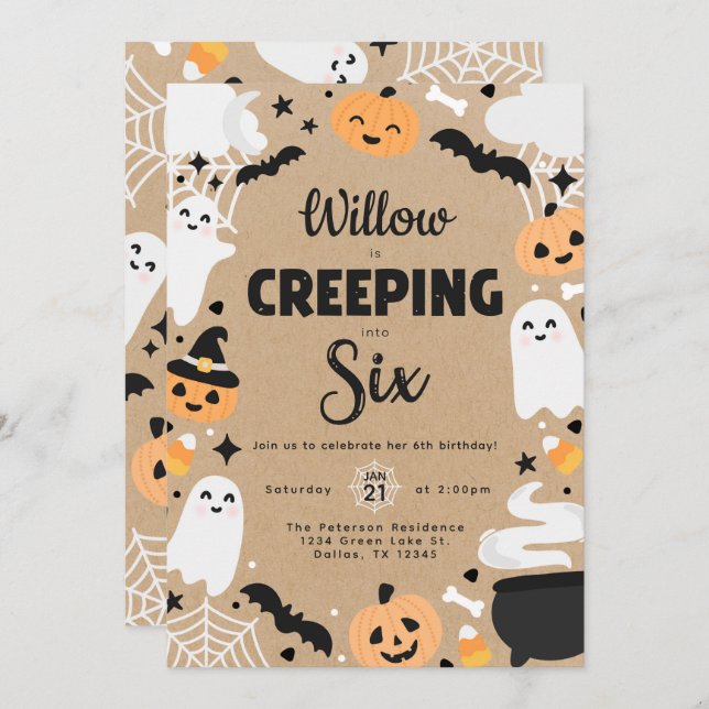 Halloween Ghost Pumpkin 6e Födelsedagsfest Inbjudningar (Fram/baksida)