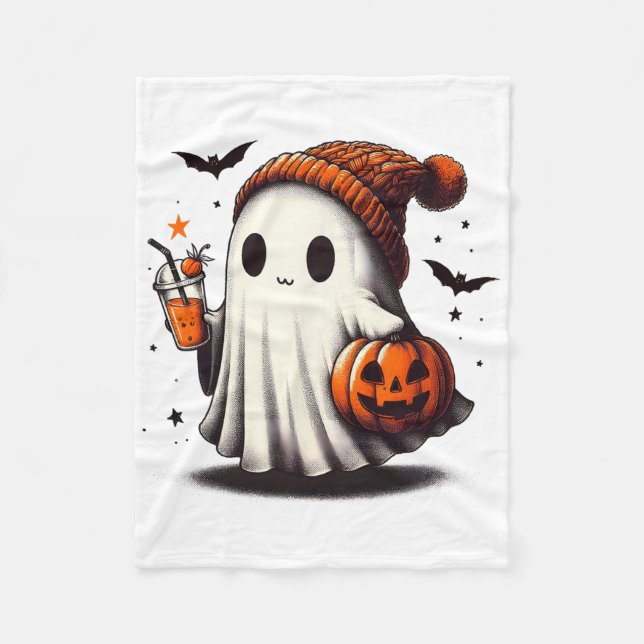 Halloween Ghost Pumpkin Fall Drinks Spooky Beanie Fleecefilt (Framsidan)