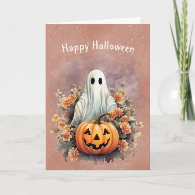 Halloween Ghost Pumpkin Festive Kort (Framsida)