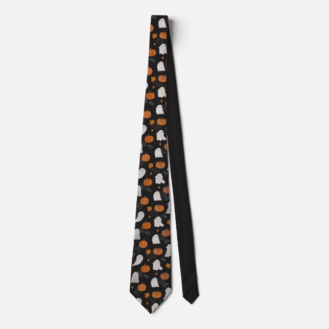 Halloween Ghost & Pumpkin - Spooky Roligt Necktie Slips (Framsida)