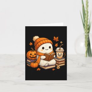 Halloween Ghost Reading Bok Älskare Coffee Girl Wo Kort