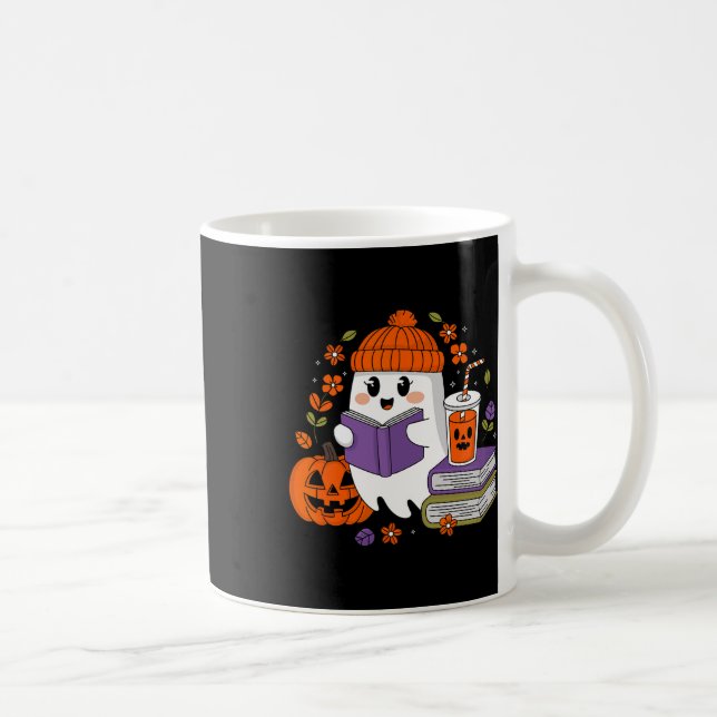 Halloween Ghost Reading Bok Älskare Ghost Coffee W Kaffemugg (Höger)