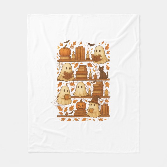 Halloween Ghost Reading Bokar Älskare Fleecefilt (Framsidan)