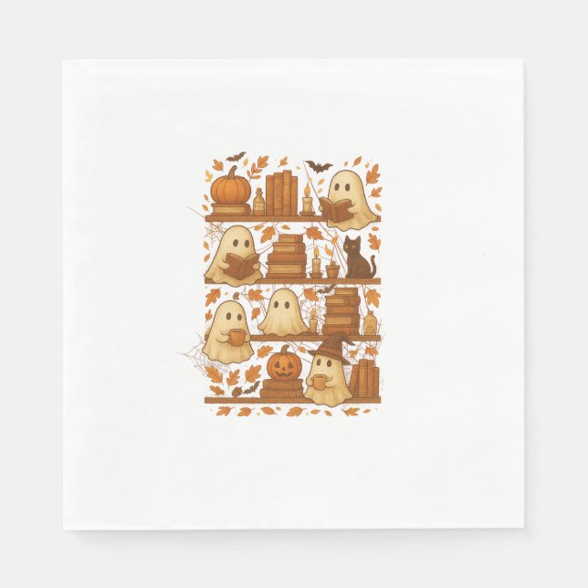 Halloween Ghost Reading Bokar Älskare Pappersservett (Framsidan)