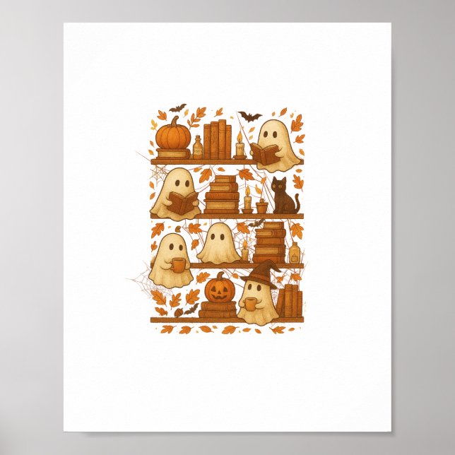 Halloween Ghost Reading Bokar Älskare Poster (Framsidan)