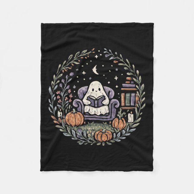 Halloween Ghost Reading Book Lover Tee Long Sleeve Fleecefilt (Framsidan)