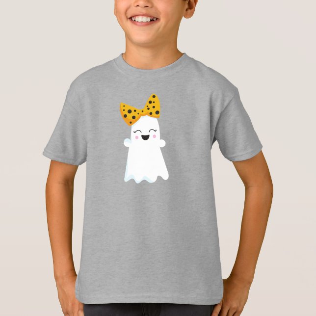 Halloween, Ghost, Ribbon, Bow, Boo, Bus eller godi T Shirt (Framsida)