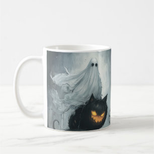 Halloween Ghost Riding a Black Cat Kaffemugg