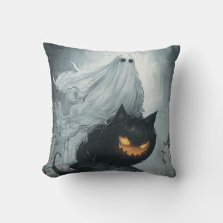Halloween Ghost Riding a Black Cat Kudde