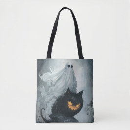 Halloween Ghost Riding a Black Cat Tygkasse