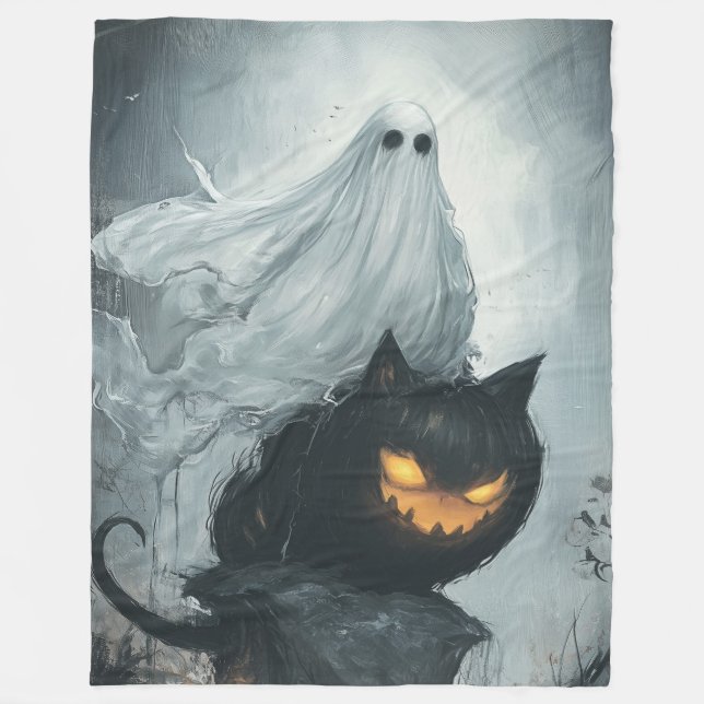 Halloween Ghost Riding a Black Fleecefilt (Framsidan)
