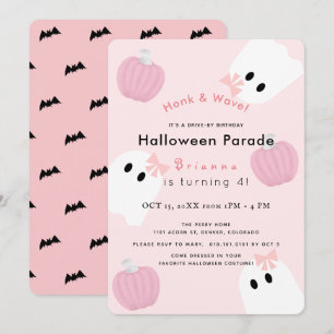 Halloween Ghost Rosa Pumpkin Drive by Birthday Inbjudningar