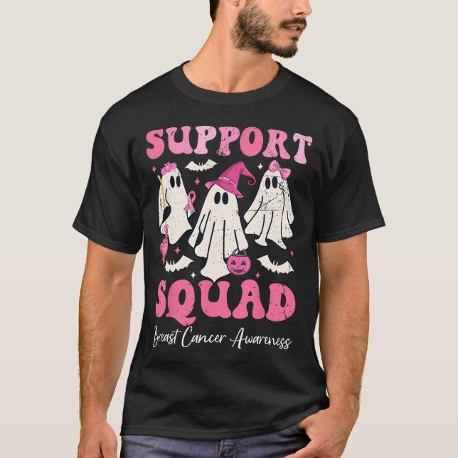 Halloween Ghost Rosa Witch Hat Support Squad Breas T Shirt (Framsida)