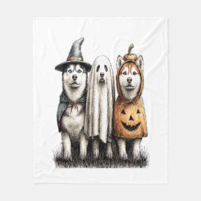 Halloween Ghost Siberian husky Hund Fleecefilt (Framsidan)
