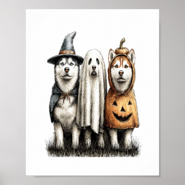 Halloween Ghost Siberian husky Hund Poster (Framsidan)