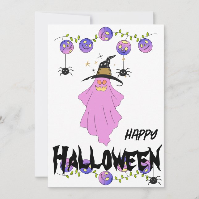 Halloween Ghost Skull Garland Greeting Card Inbjudningar (Framsida)