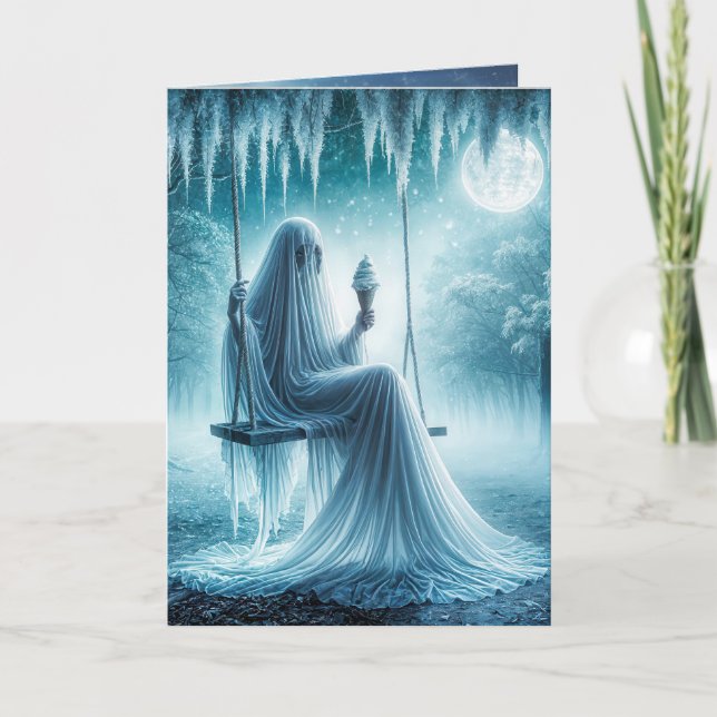 Halloween Ghost som äter en iskrämskon Kort (Framsida)