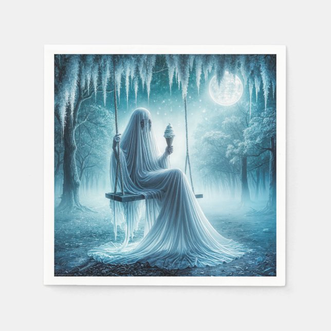 Halloween Ghost som äter en iskrämskon Pappersservett (Framsidan)