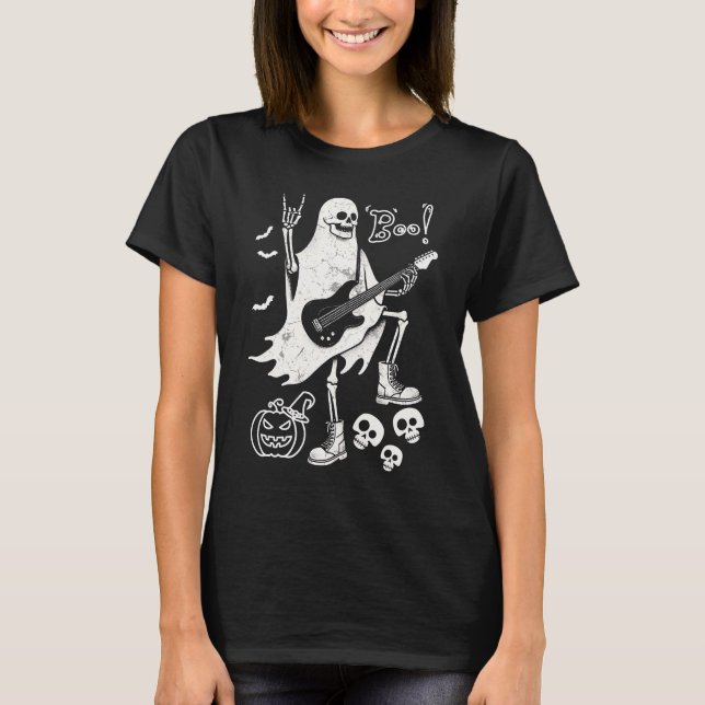 Halloween Ghost Spelar Guitar T Shirt (Framsida)