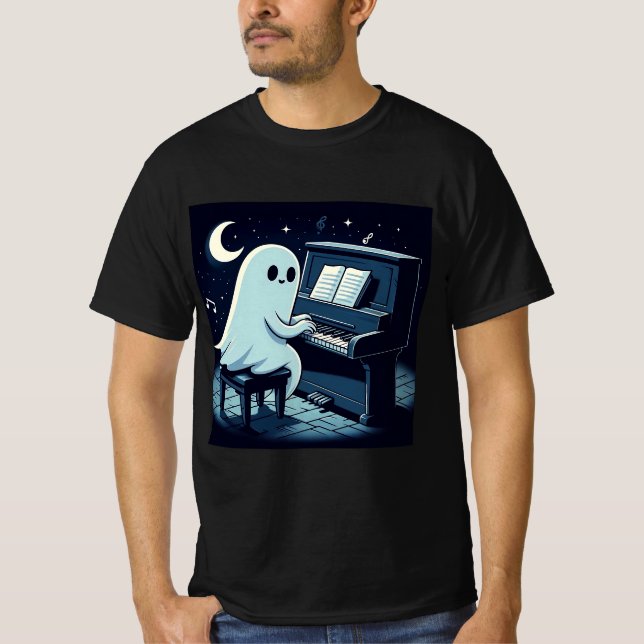 Halloween Ghost Spelning Piano Funny T Shirt (Framsida)