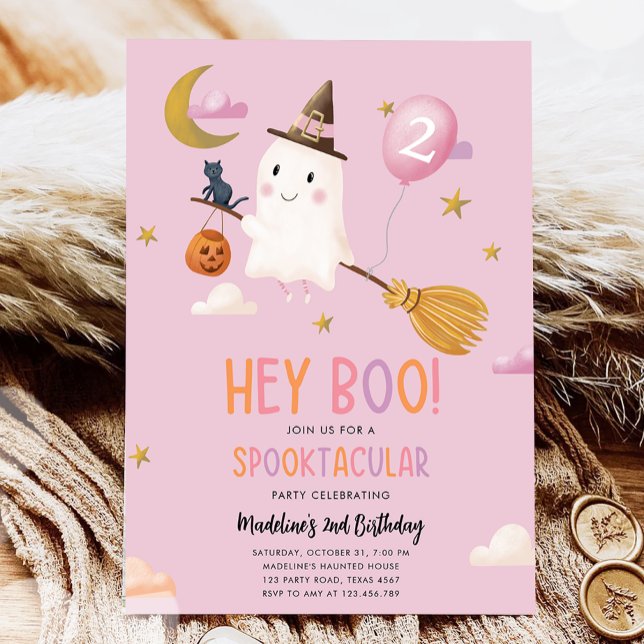 Halloween Ghost Spooktacular Hej Boo Girl Birthday Inbjudningar (Skapare uppladdad)