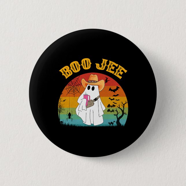 Halloween Ghost Spooky Costume Boo Jee Ghost med Knapp (Framsida)
