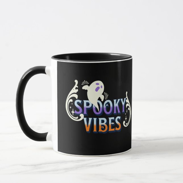 Halloween Ghost Spooky Vibes Typography Lettering Mugg (Vänster)
