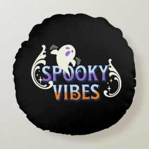 Halloween Ghost Spooky Vibes Typography Lettering Rund Kudde