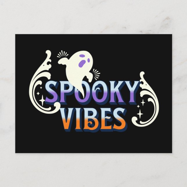 Halloween Ghost Spooky Vibes Typography Lettering Vykort (Framsida)
