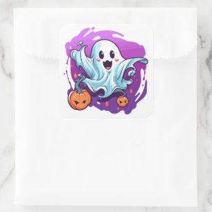 Halloween Ghost Stickers Fyrkantigt Klistermärke