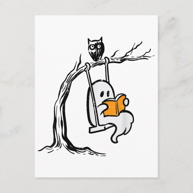 Halloween Ghost Swing Läsning  Helg Vykort (Framsida)