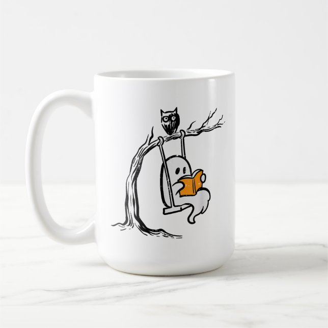 Halloween Ghost Swing Läsning  Kaffemugg (Vänster)