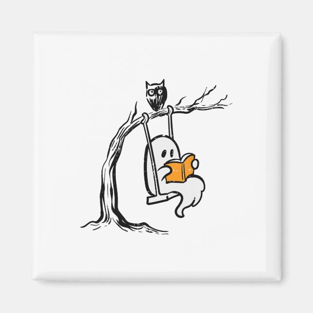 Halloween Ghost Swing Reading Vintage Costume Wome Magnet (Framsidan)