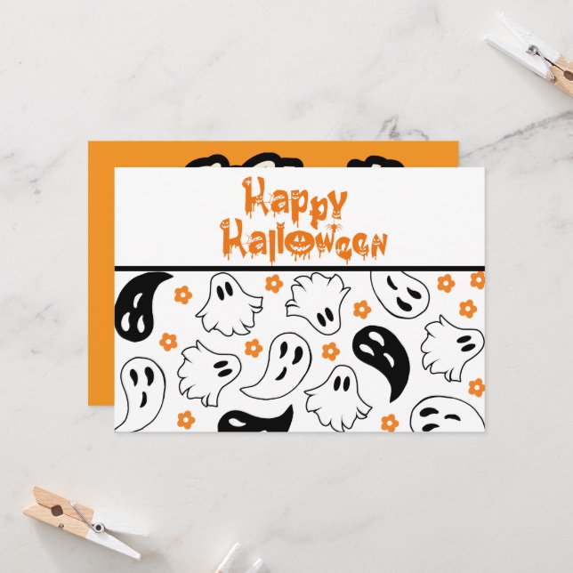 Halloween Ghost Typography Quote Flat Hälsning Kort (Fram/Back In Situ)