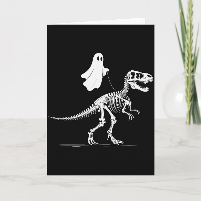 Halloween Ghost Walking Dinosaur Skeleton T Rex Fu Kort (Framsida)