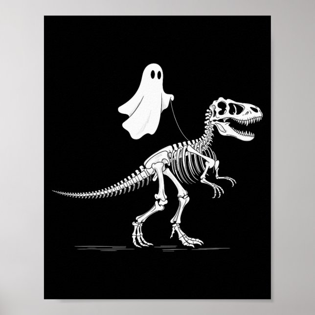 Halloween Ghost Walking Dinosaur Skeleton T Rex Fu Poster (Framsidan)