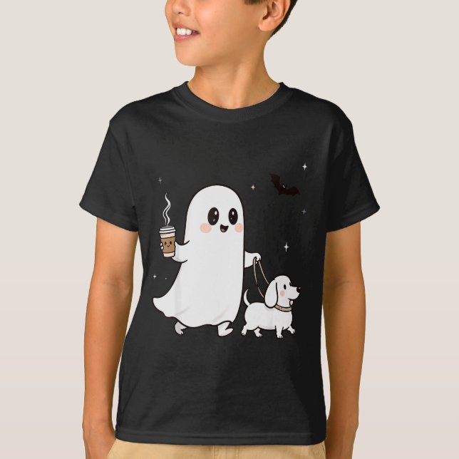 Halloween Ghost Walking Dog Soky Season Halloween  T Shirt (Framsida)