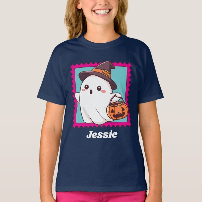 Halloween Ghost Witch Costume Personalized Text T Shirt (Framsida)