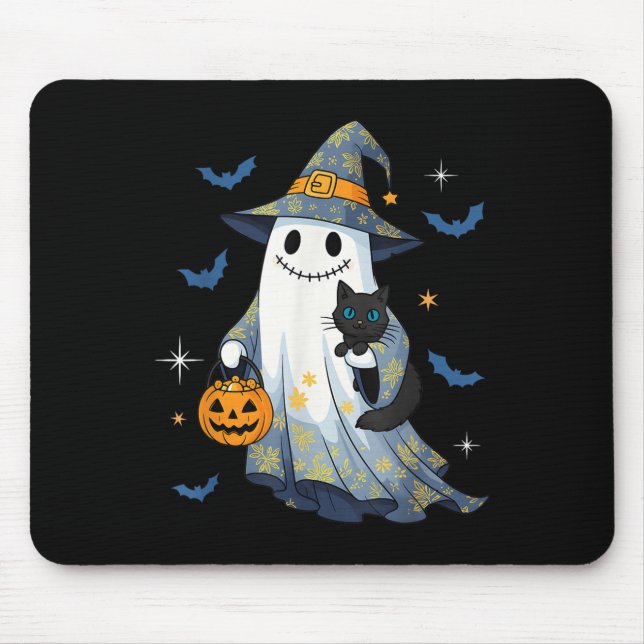 Halloween Ghost Witch Holding Black Cat Funny Hall Musmatta (Framsidan)