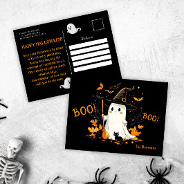 Halloween Ghost Witch oktober Hälsning Helg Vykort
