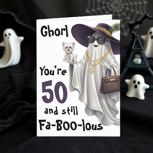 Halloween Ghost Womens Funny Lycklig 50:e födelsed Kort (Halloween Ghost Womens Funny Happy 50th Birthday Card
)