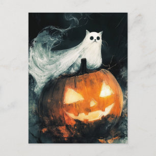 Halloween GhostCat och Jack o lantern Vykort